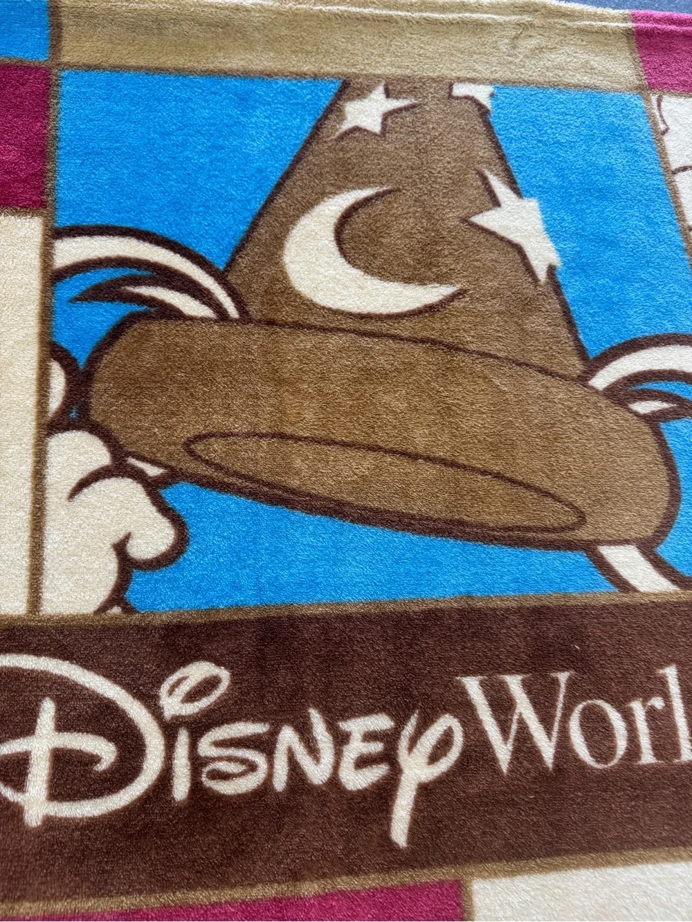 Disney Parks Vintage Patchwork Throw Blanket – Blue, Tan, Brown, Burgundy